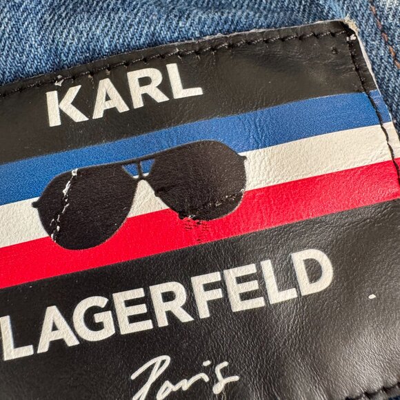 Karl Lagerfeld Paris Denim Boxy Shirt/Jacket with Logo Patch - Picture 9 of 10